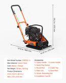 VEVOR vibroplate ar 6,5 ZS 196 cm³ benzīna dzinēju, 5600 vibrācijas/min, 10,5 kN blietēšanas spēks, 51 × 37 cm plāksne, augsnes blietētājs bruģim, asfaltam, pamatiem un gruntij