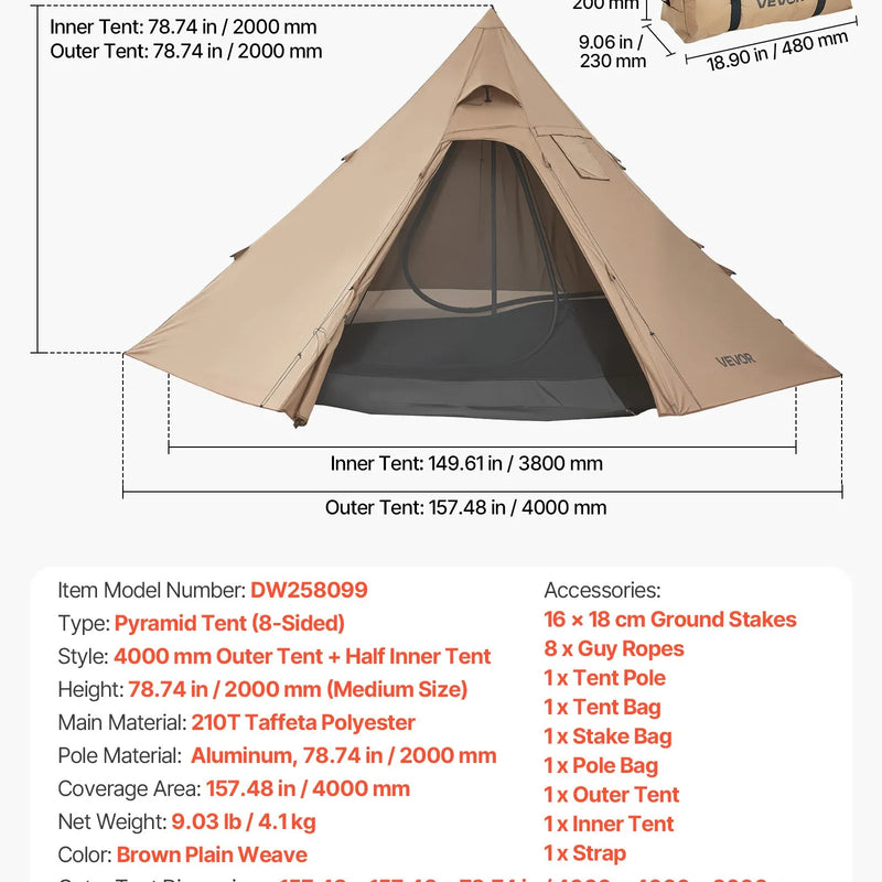 Telts ar krāsns izvadu 4 personām – kempinga tipa tipiju telts ar iekšējo telti, sniega aizsargmali un vieglu uzstādīšanu. Piemērota ziemas kempingam, makšķerēšanai un pārgājieniem. Ūdensnecaurlaidīga, četru sezonu lietošanai paredzēta pārnēsājama telts.