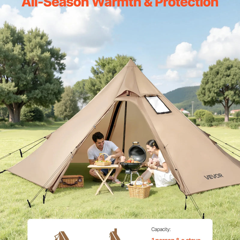 Divvietīga ziemas tipija telts ar krāsns izvadu, ūdensnecaurlaidīga kokvilnas kempinga telts, viegla 4 sezonu pārgājienu un makšķerēšanas telts, pārnēsājama S izmēra āra patversme