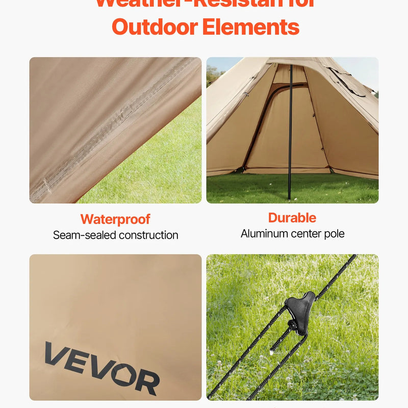 Divvietīga ziemas tipija telts ar krāsns izvadu, ūdensnecaurlaidīga kokvilnas kempinga telts, viegla 4 sezonu pārgājienu un makšķerēšanas telts, pārnēsājama S izmēra āra patversme