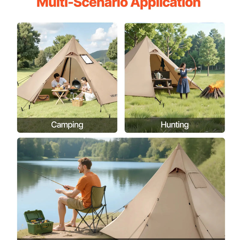 Divvietīga ziemas tipija telts ar krāsns izvadu, ūdensnecaurlaidīga kokvilnas kempinga telts, viegla 4 sezonu pārgājienu un makšķerēšanas telts, pārnēsājama S izmēra āra patversme