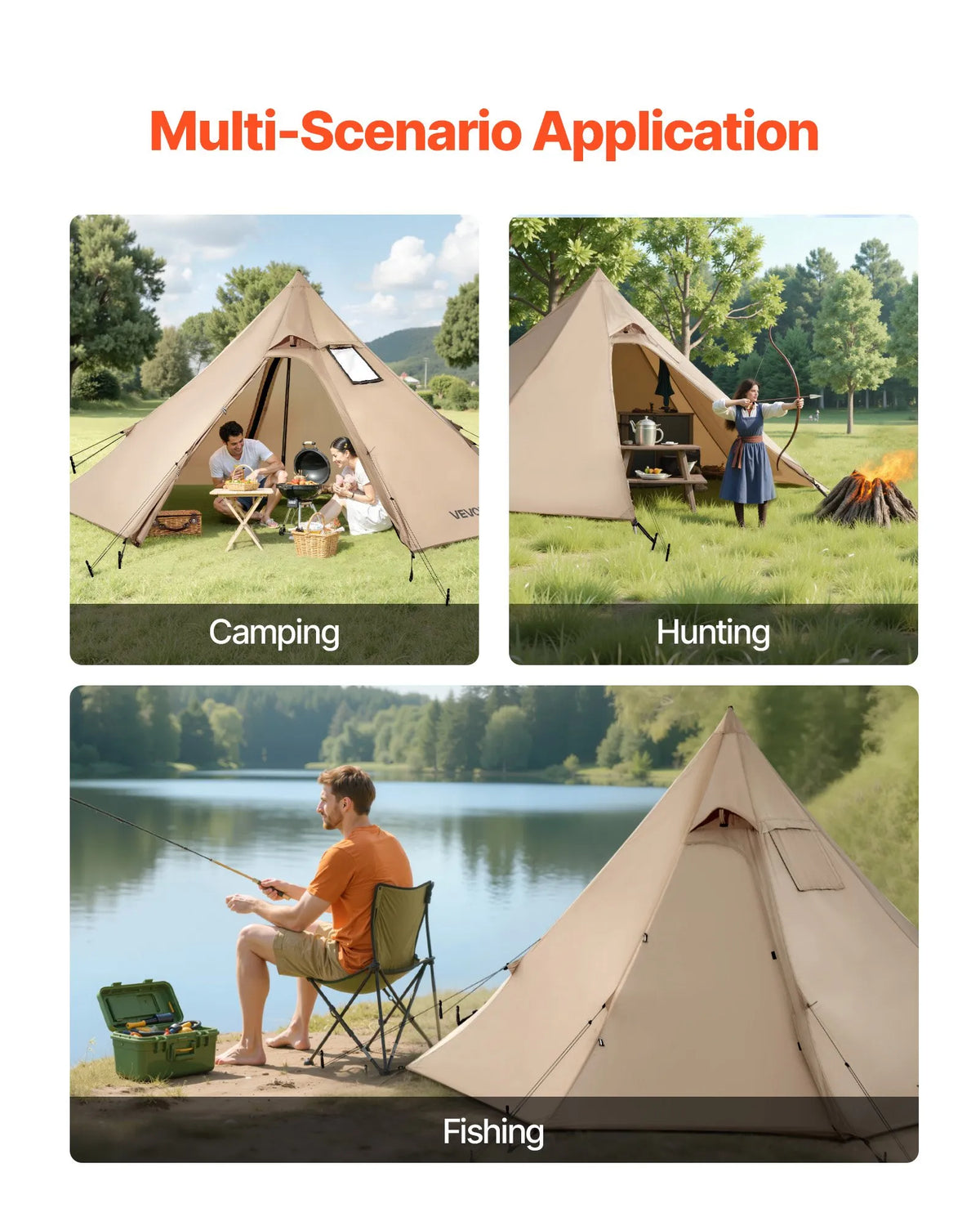 Two-person winter tipi tent with stove jack, waterproof cotton camping tent, lightweight 4-season hiking and fishing tent, portable S size outdoor shelter