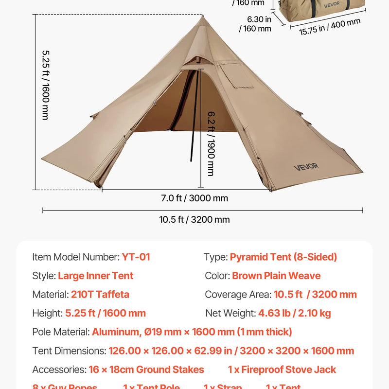 Divvietīga ziemas tipija telts ar krāsns izvadu, ūdensnecaurlaidīga kokvilnas kempinga telts, viegla 4 sezonu pārgājienu un makšķerēšanas telts, pārnēsājama S izmēra āra patversme
