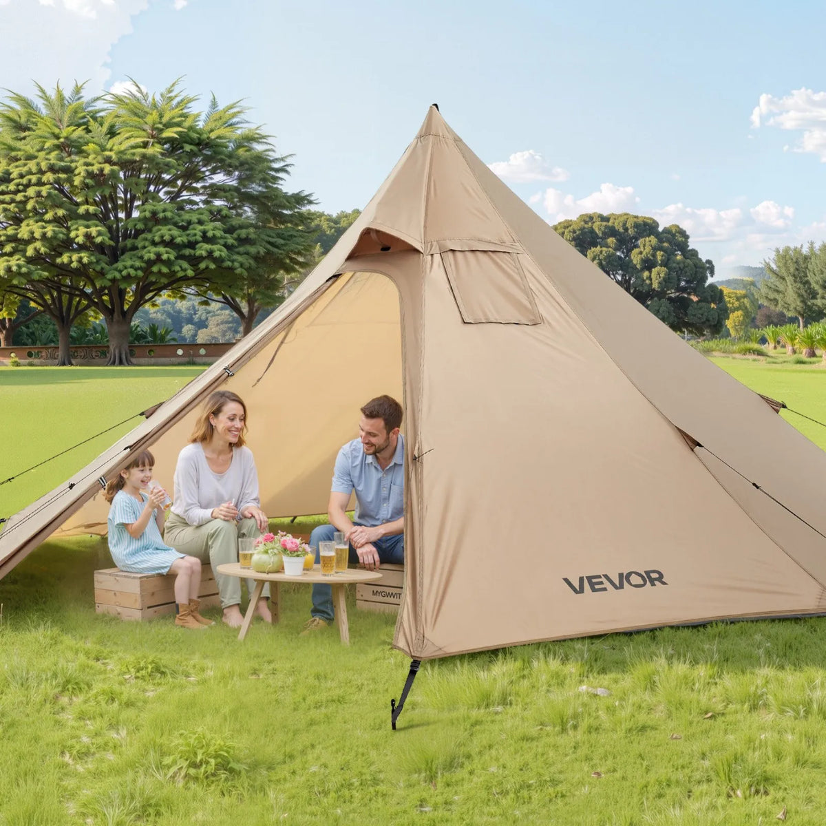 Two-person winter tipi tent with stove jack, waterproof cotton camping tent, lightweight 4-season hiking and fishing tent, portable S size outdoor shelter