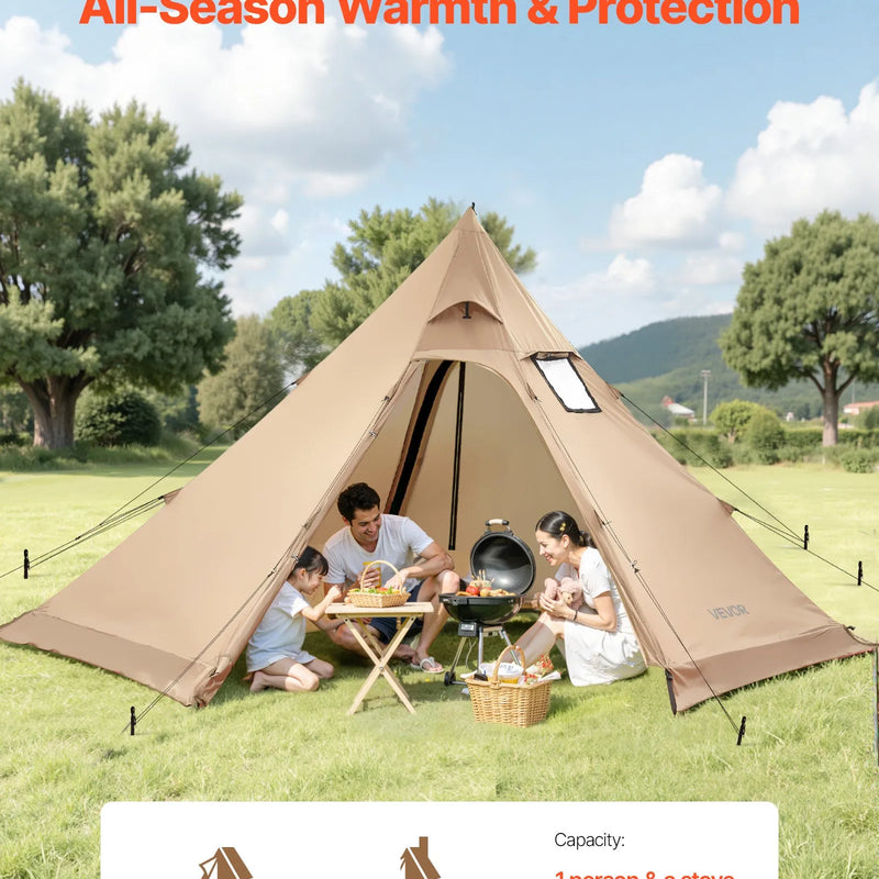 Ziemas tipija telts 4 personām ar krāsns pieslēgumu, ūdensnecaurlaidīga pārnēsājama kokvilnas auduma 4 sezonu telts pārgājieniem, makšķerēšanai un kempingam, izmērs M