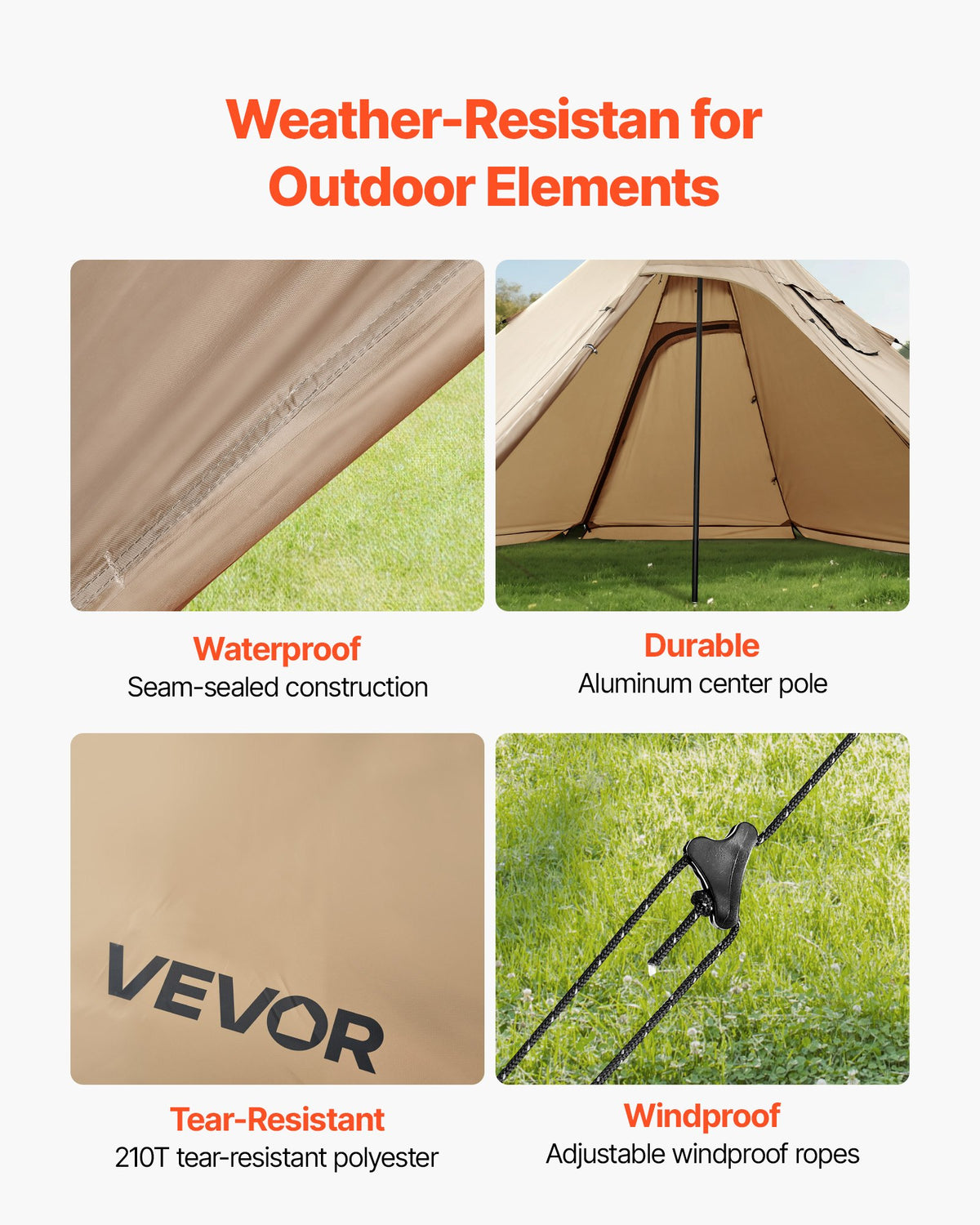 Winter Tipi Tent 4 Person with Stove Jack, Waterproof Portable Cotton Canvas 4 Season Tent for Hiking, Fishing and Camping, Size M