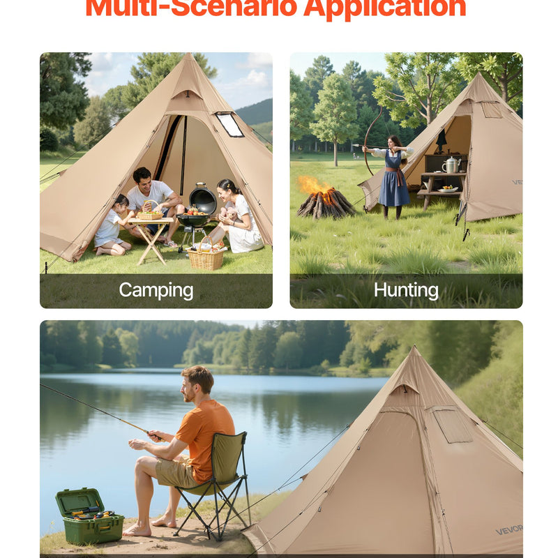 Ziemas tipija telts 4 personām ar krāsns pieslēgumu, ūdensnecaurlaidīga pārnēsājama kokvilnas auduma 4 sezonu telts pārgājieniem, makšķerēšanai un kempingam, izmērs M