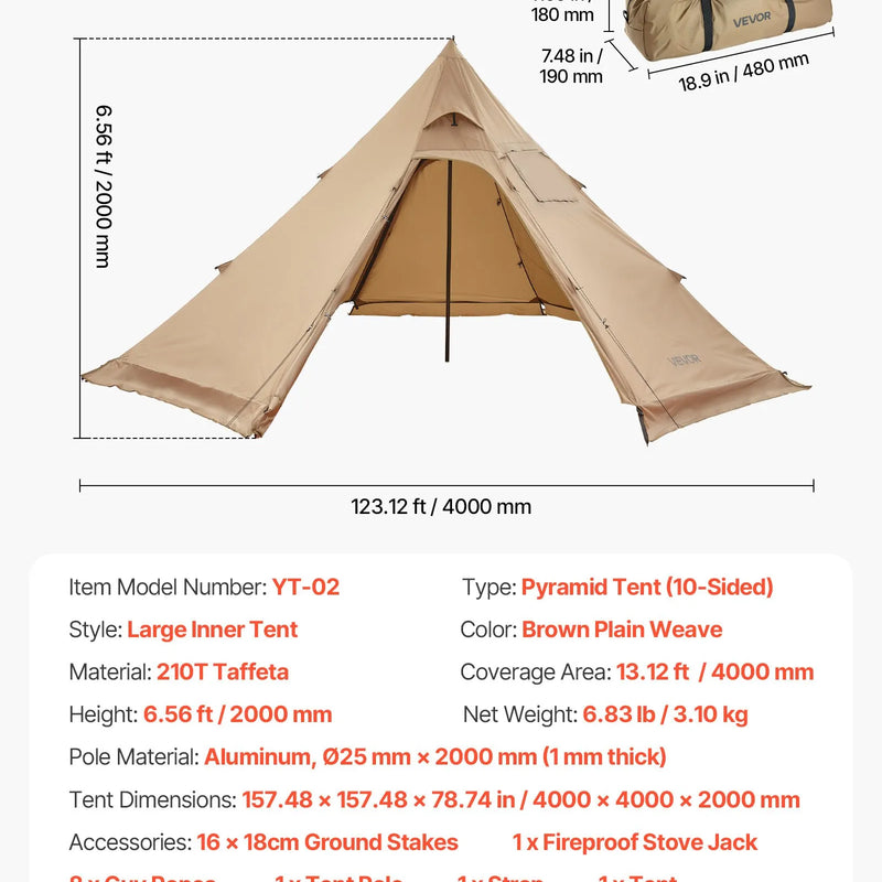 Ziemas tipija telts 4 personām ar krāsns pieslēgumu, ūdensnecaurlaidīga pārnēsājama kokvilnas auduma 4 sezonu telts pārgājieniem, makšķerēšanai un kempingam, izmērs M
