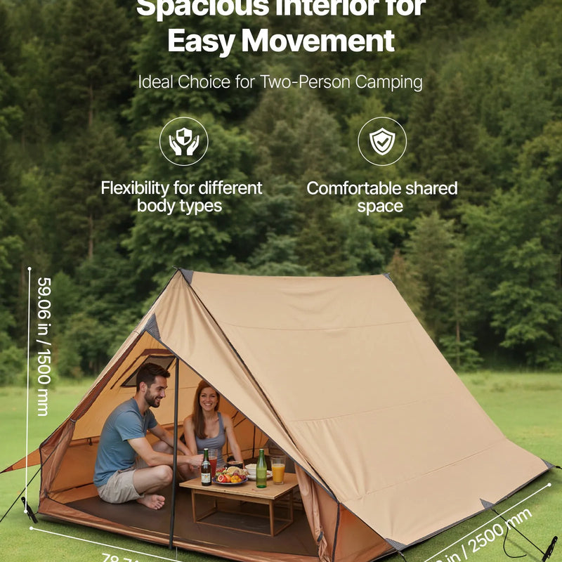 Kempinga telts 2 personām ar plīts izvadu un stieņiem, ūdensnecaurlaidīga ziemas telts ar ugunsdrošu grīdas paklāju, pārnēsājama četru sezonu telts pārgājieniem, makšķerēšanai, medībām un ceļošanai