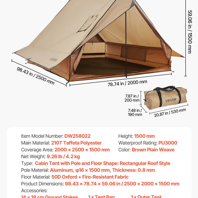 Kempinga telts 2 personām ar plīts izvadu un stieņiem, ūdensnecaurlaidīga ziemas telts ar ugunsdrošu grīdas paklāju, pārnēsājama četru sezonu telts pārgājieniem, makšķerēšanai, medībām un ceļošanai