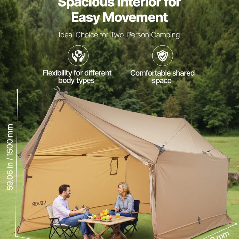 Divvietīgs kempinga telts ar krāsns izvadu, ūdensnecaurlaidīgs ziemas 4 sezonu patvērums ar ventilācijas atverēm, viegls un pārnēsājams pārgājieniem, makšķerēšanai un medībām