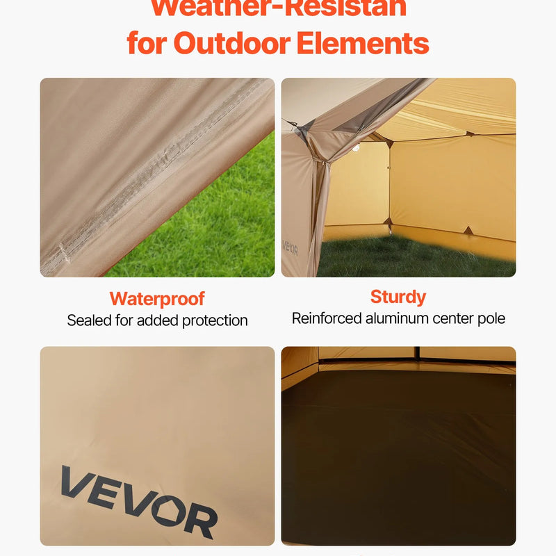 Divvietīgs kempinga telts ar krāsns izvadu, ūdensnecaurlaidīgs ziemas 4 sezonu patvērums ar ventilācijas atverēm, viegls un pārnēsājams pārgājieniem, makšķerēšanai un medībām