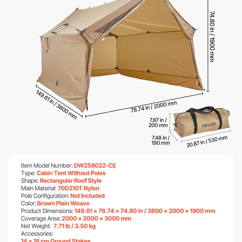 Divvietīgs kempinga telts ar krāsns izvadu, ūdensnecaurlaidīgs ziemas 4 sezonu patvērums ar ventilācijas atverēm, viegls un pārnēsājams pārgājieniem, makšķerēšanai un medībām