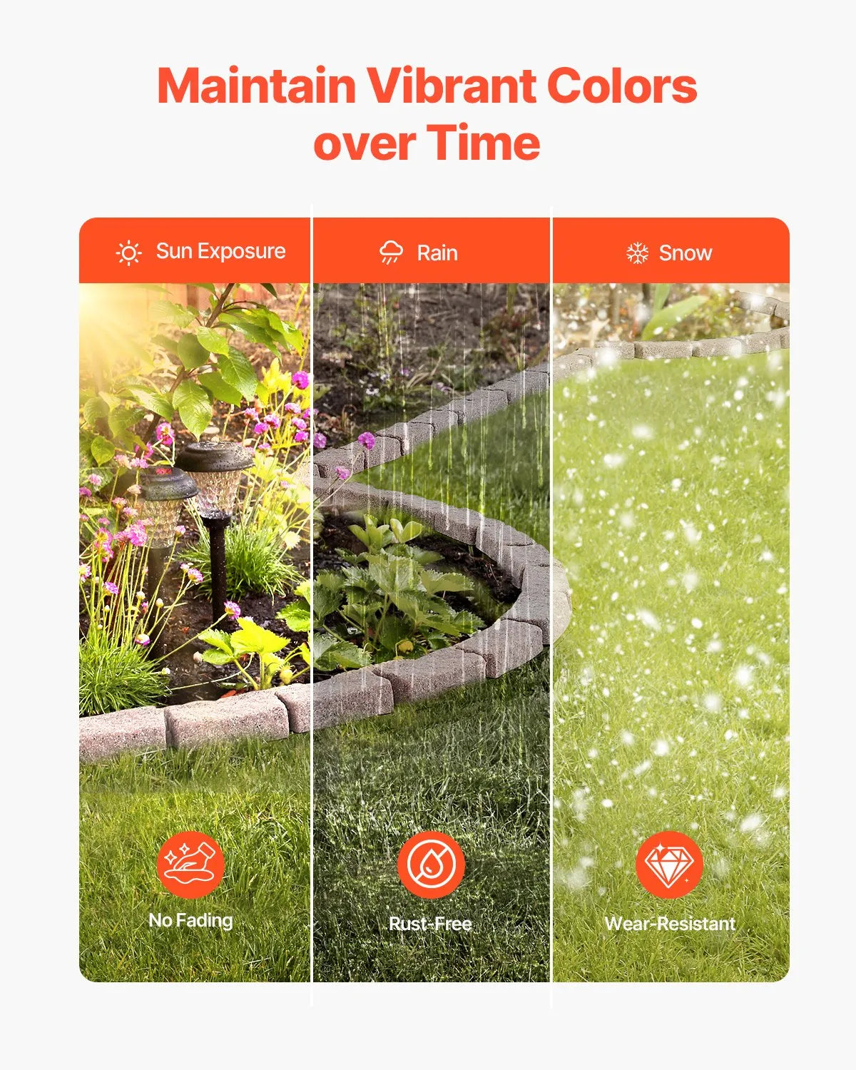 VEVOR Decorative Garden Edging Stone Imitation 117.9 × 5.6 cm, Flexible Brick-Sized Garden Border with Fixing Pegs, Fade-Resistant Lawn and Garden Edging for Driveways and Pathways, Brown