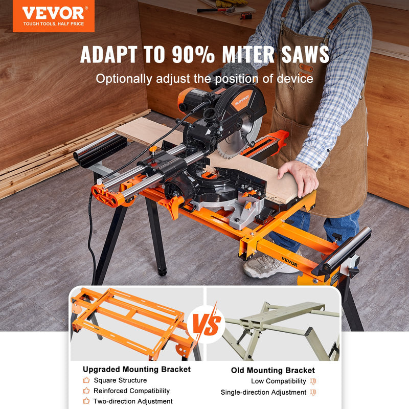 VEVOR 2000 mm miter zāģa statīvs ar viengabala stiprinājumiem, slīdošu sliedi, 150 kg slodze