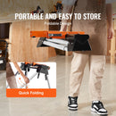 VEVOR leņķzāģa statīvs, kravnesība 150 kg, tērauda salokāma konstrukcija ar viengabala stiprinājuma skavām, augstums regulējams 740–835 mm, pārnēsājams un kompakts salokāms statīvs