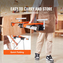 VEVOR leņķzāģa statīvs, kravnesība 136 kg, tērauda salokāma konstrukcija ar viengabala stiprinājuma skavām, regulējams augstums un garums, pārnēsājams un kompakts salokāms statīvs