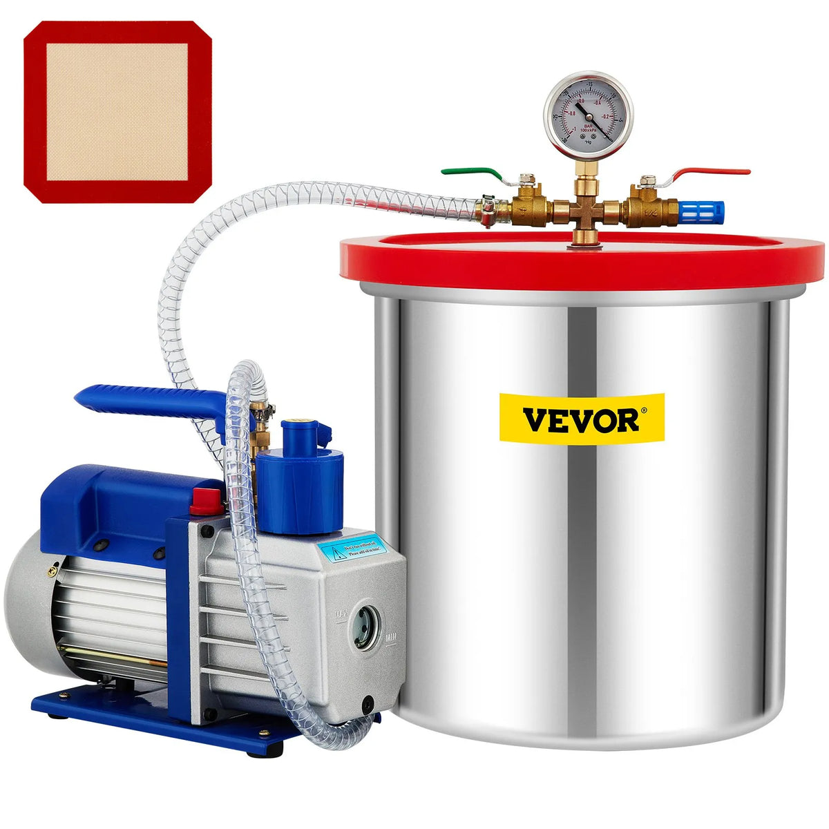 VEVOR Vacuum Chamber with Vacuum Pump 18.9 l, 5 CFM (142 l/min), 1/3 HP, Single-Stage Kit