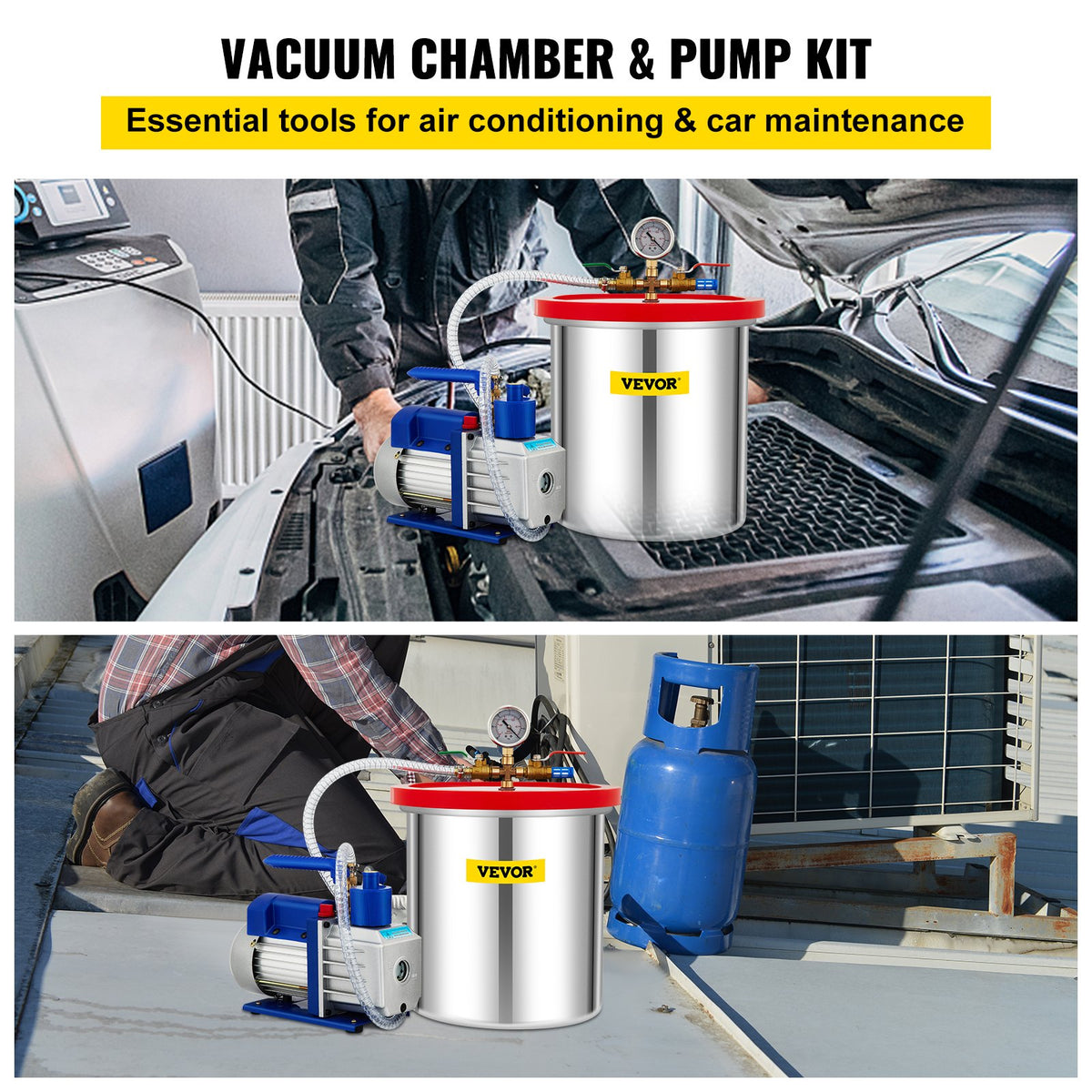 VEVOR Vacuum Chamber with Vacuum Pump 18.9 l, 5 CFM (142 l/min), 1/3 HP, Single-Stage Kit