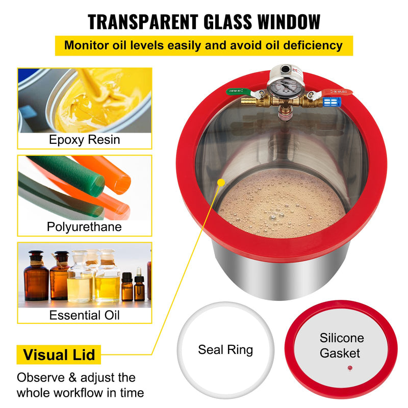 VEVOR vakuuma kamera ar vakuuma sūkni 18,9 l, 5 CFM (142 l/min), 1/3 ZS, vienpakāpes komplekts