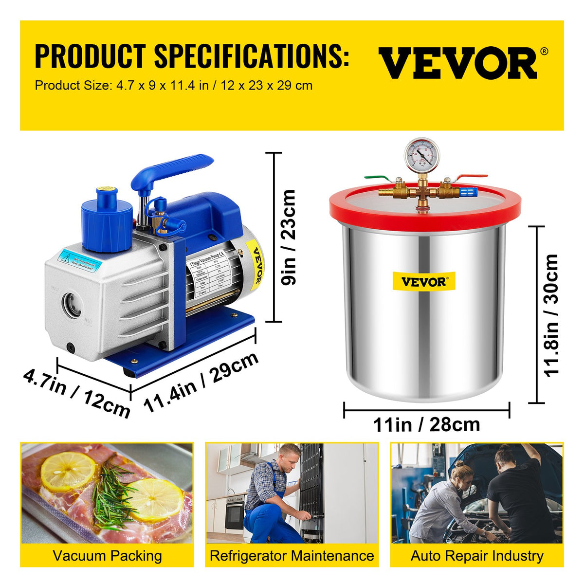 VEVOR Vacuum Chamber with Vacuum Pump 18.9 l, 5 CFM (142 l/min), 1/3 HP, Single-Stage Kit