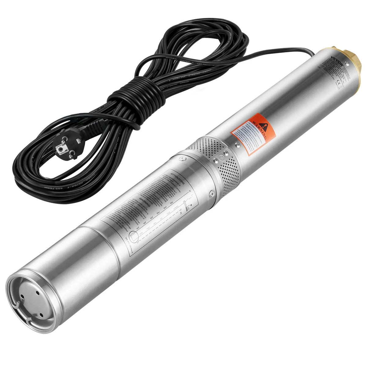VEVOR Submersible Deep Well Pump 370 W, 230 V/50 Hz, Flow up to 5.3 m³/h, Lift Height up to 50 m, 9.1 m Electric Cable, Stainless Steel Housing, IP68, for Industrial, Irrigation and Domestic Use