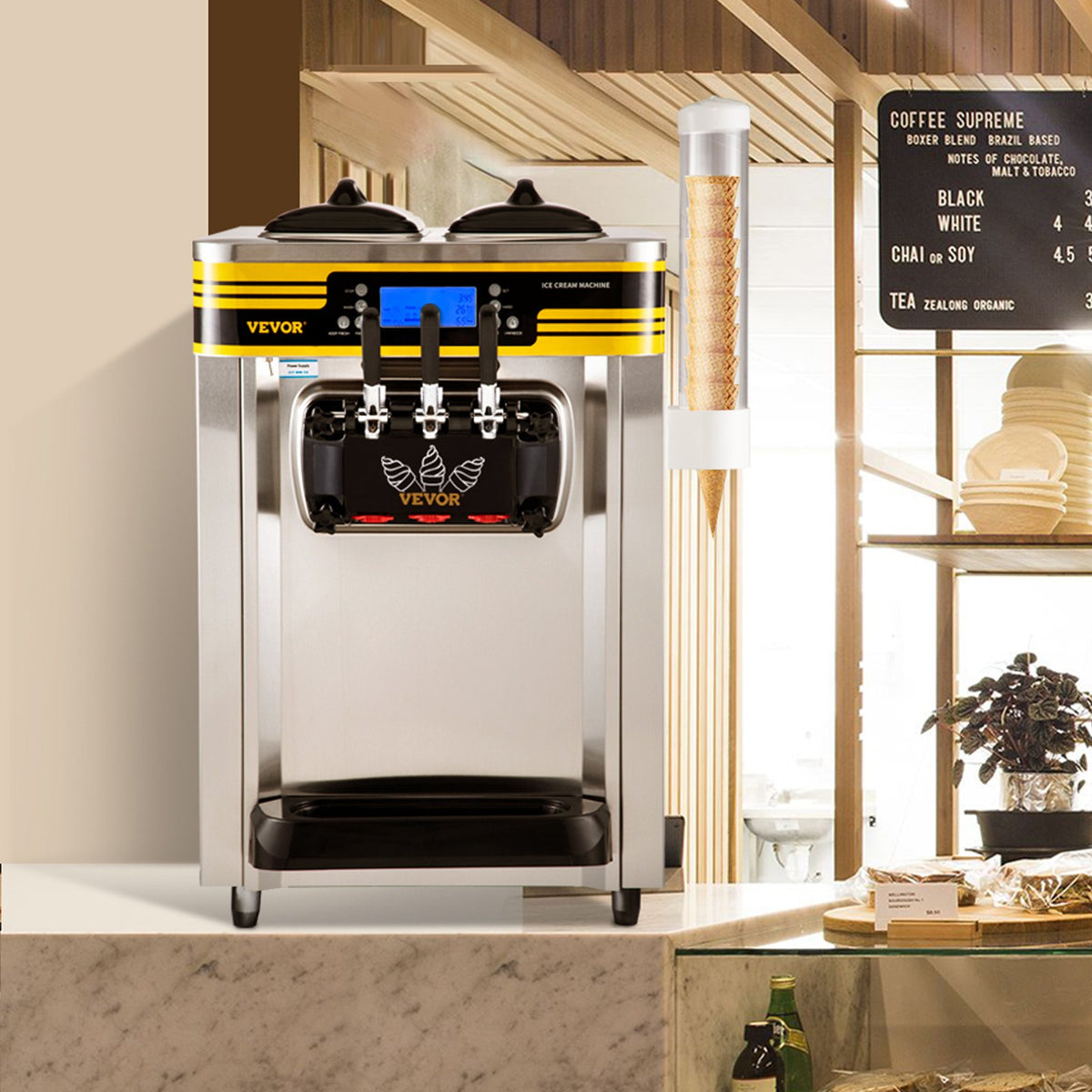 VEVOR Commercial Soft Serve Ice Cream Machine 22–30 l/h, 2350 W, 2 × 6 l Hoppers, LCD Panel, Frozen Yogurt
