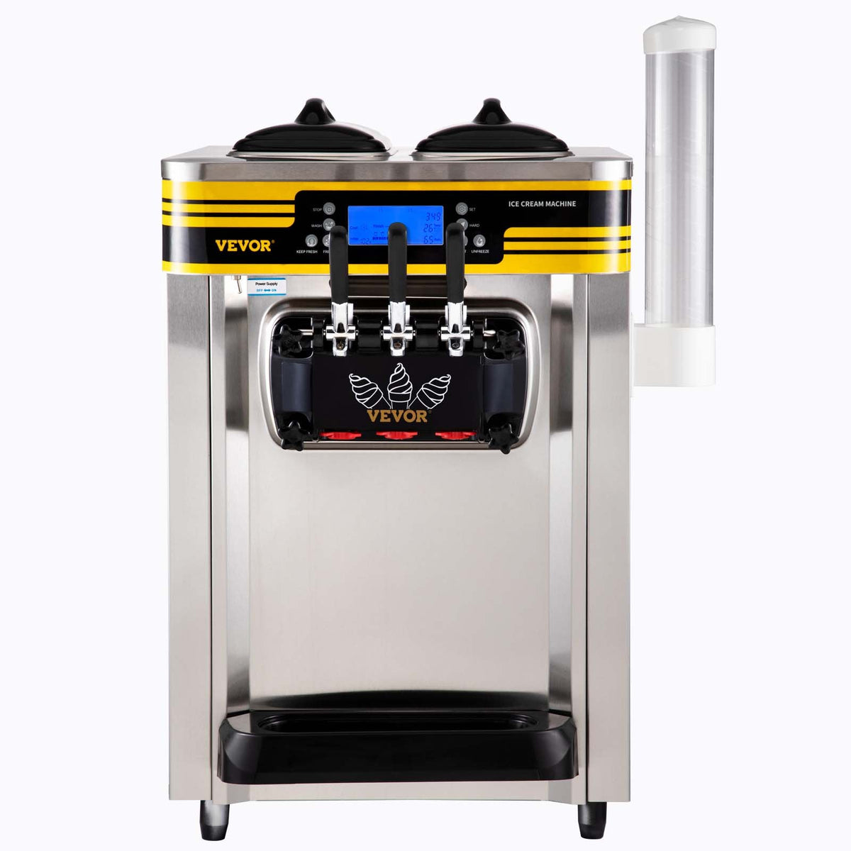 VEVOR Commercial Soft Serve Ice Cream Machine 22–30 l/h, 2350 W, 2 × 6 l Hoppers, LCD Panel, Frozen Yogurt