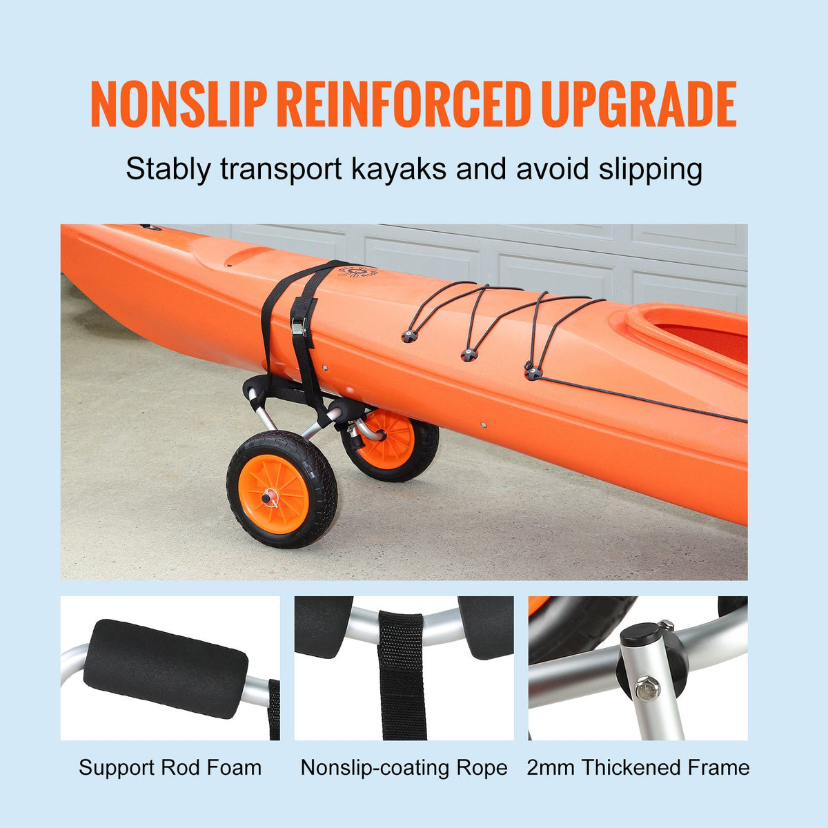 VEVOR Kayak Cart 113 kg, Foldable, 254 mm Pneumatic Wheels, Non-slip Base, Carrying Strap