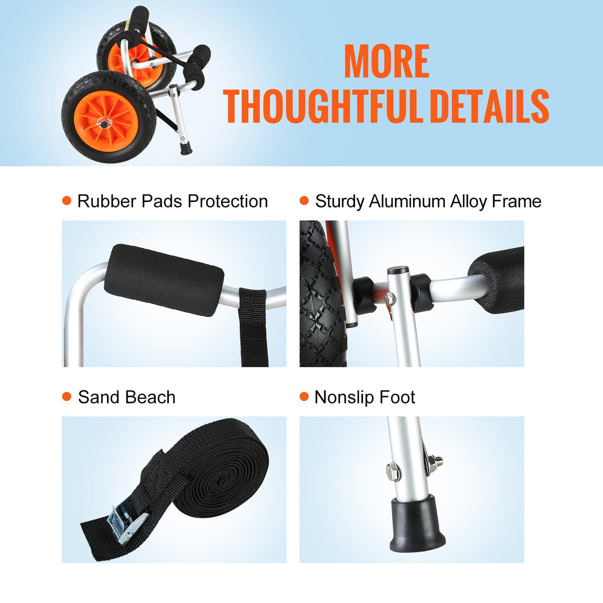 VEVOR Kayak Cart 113 kg, Foldable, 254 mm Pneumatic Wheels, Non-slip Base, Carrying Strap