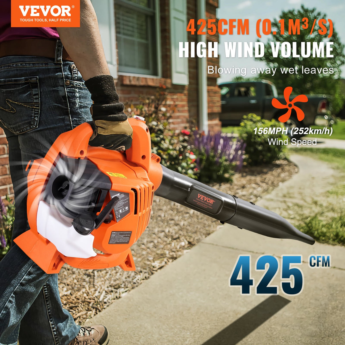 VEVOR Petrol Hand Leaf Blower 26 cm³, 2 in 1, 722 m³/h, 70 m/s
