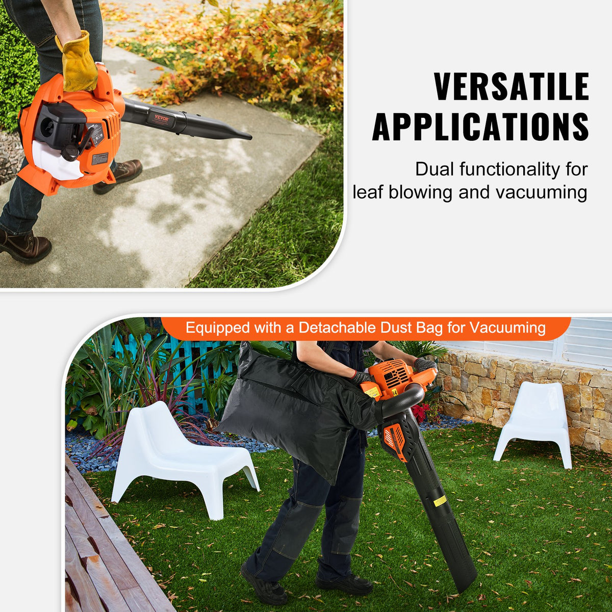 VEVOR Petrol Hand Leaf Blower 26 cm³, 2 in 1, 722 m³/h, 70 m/s