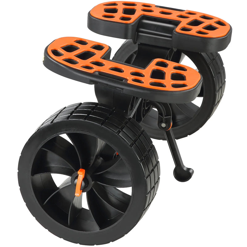 VEVOR smagās slodzes kajaka rati, kravnesība 145 kg, noņemami, ar 254 mm pilnriepu riteņiem, regulējamiem stiprinājumiem un neslīdošu balsta kāju, piemēroti kajakiem, kanoe, SUP dēļiem, peldošajiem paklājiem un plakandibenēm