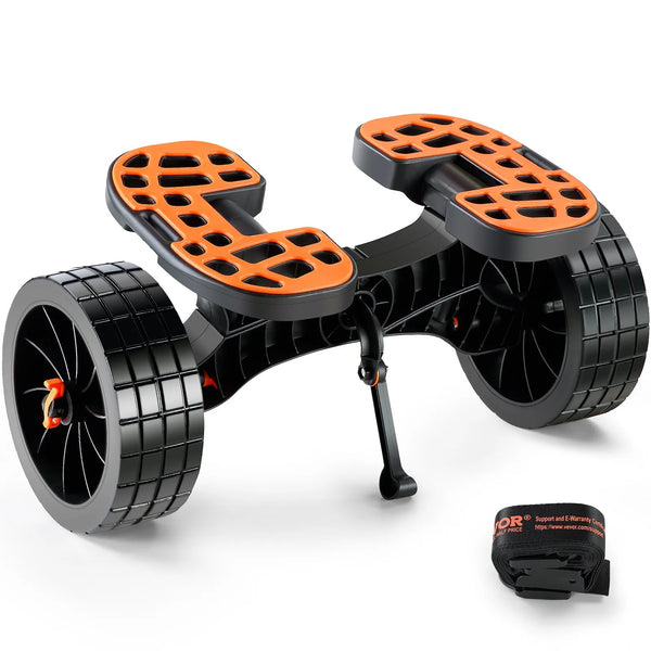 VEVOR smagās slodzes kajaka rati, kravnesība 145 kg, noņemami, ar 254 mm pilnriepu riteņiem, regulējamiem stiprinājumiem un neslīdošu balsta kāju, piemēroti kajakiem, kanoe, SUP dēļiem, peldošajiem paklājiem un plakandibenēm