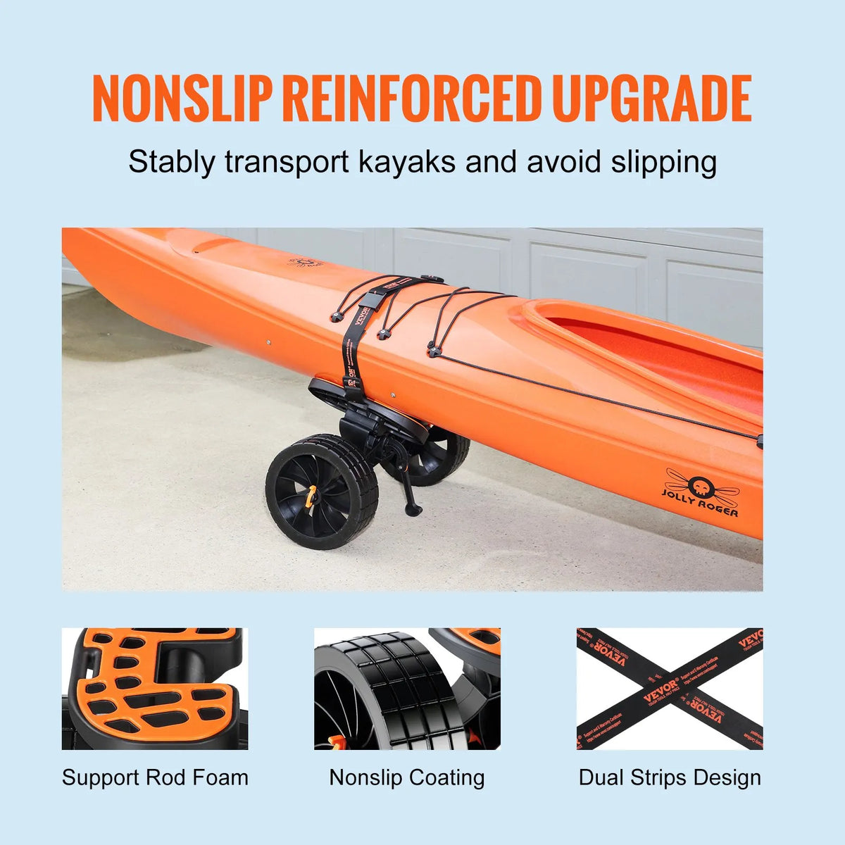 VEVOR Heavy-Duty Kayak Cart, 145 kg Load Capacity, Removable, with 254 mm Solid Tyres, Adjustable Straps and Non-Slip Foot Pads, Suitable for Kayaks, Canoes, SUP Boards, Floating Mats and Flat-Bottom Boats