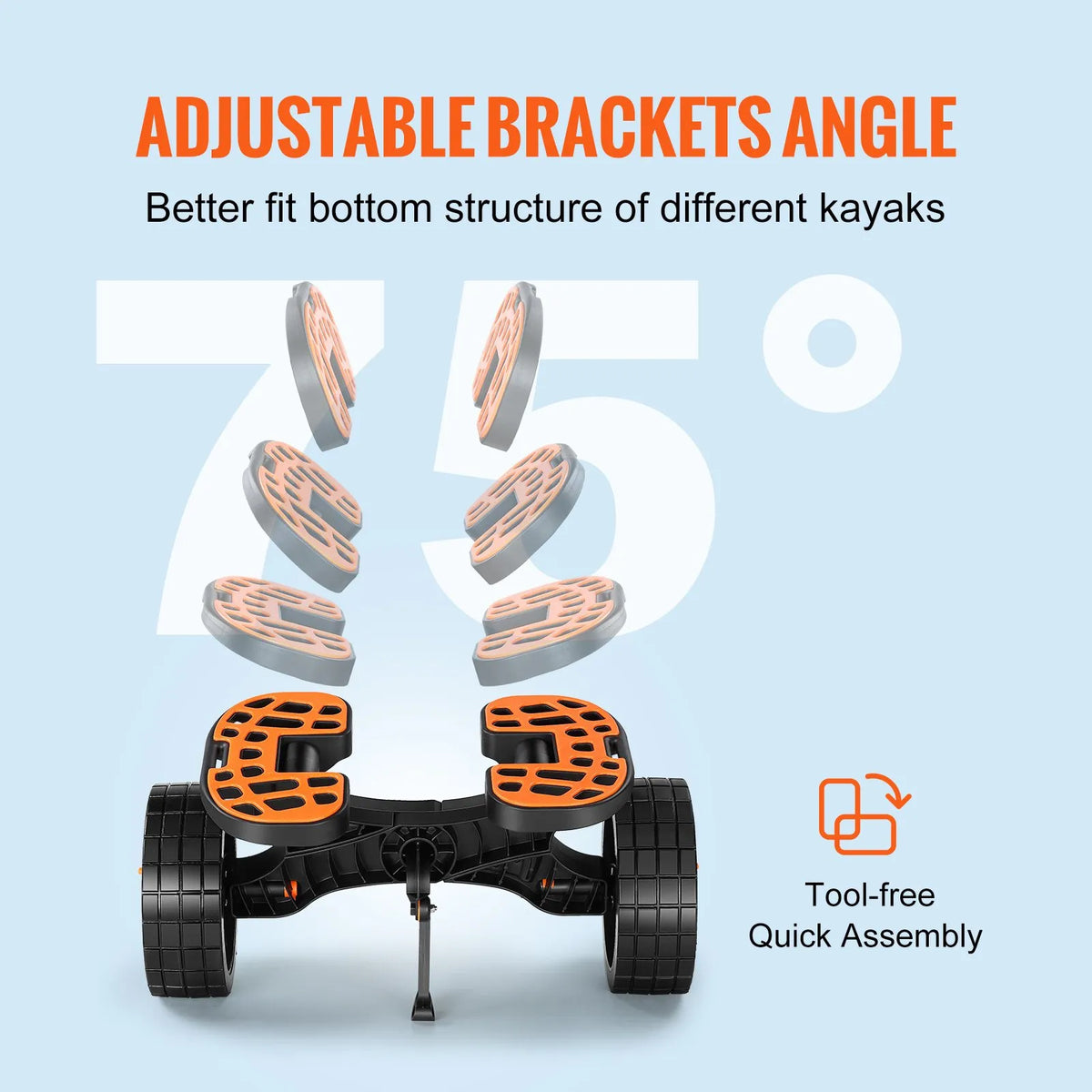 VEVOR Heavy-Duty Kayak Cart, 145 kg Load Capacity, Removable, with 254 mm Solid Tyres, Adjustable Straps and Non-Slip Foot Pads, Suitable for Kayaks, Canoes, SUP Boards, Floating Mats and Flat-Bottom Boats