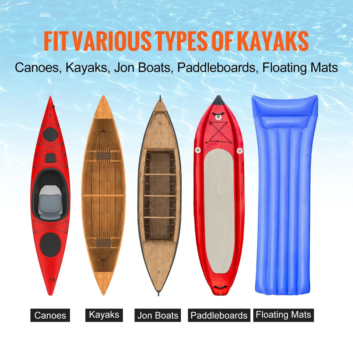 VEVOR Heavy-Duty Kayak Cart, 145 kg Load Capacity, Removable, with 254 mm Solid Tyres, Adjustable Straps and Non-Slip Foot Pads, Suitable for Kayaks, Canoes, SUP Boards, Floating Mats and Flat-Bottom Boats