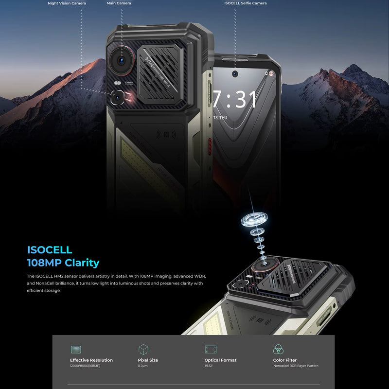 Pieejams no 17.septembra_HOTWAV Hyper 8 Ultra — Robusts 5G Viedtālrunis ar Tālas Distances Radiostaciju (Walkie-Talkie), 125dB Skaļrunis, 12000mAh, 108MP, 12GB+512GB