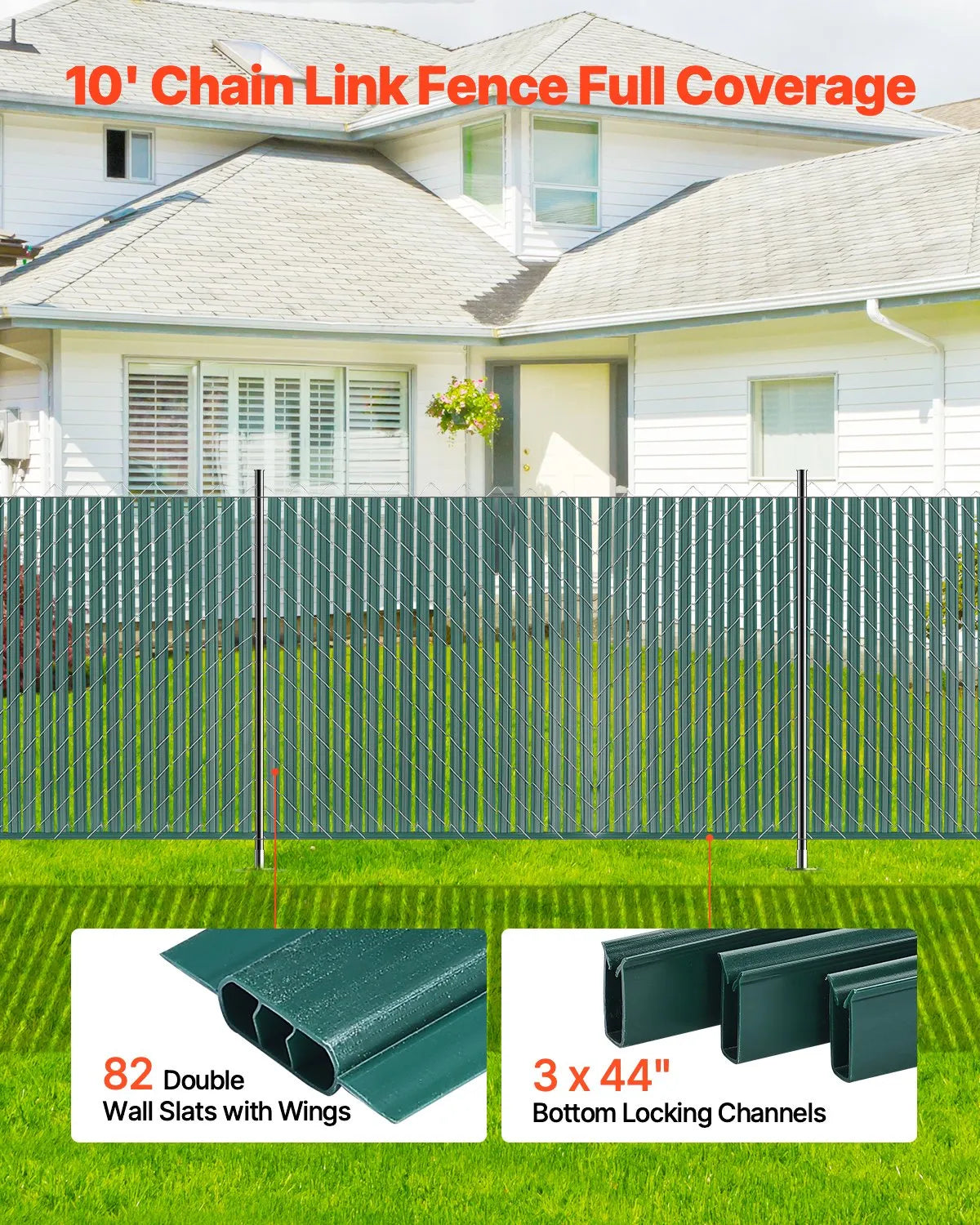 Metal mesh fence privacy slats with double wall and edges, for 122 cm high fence