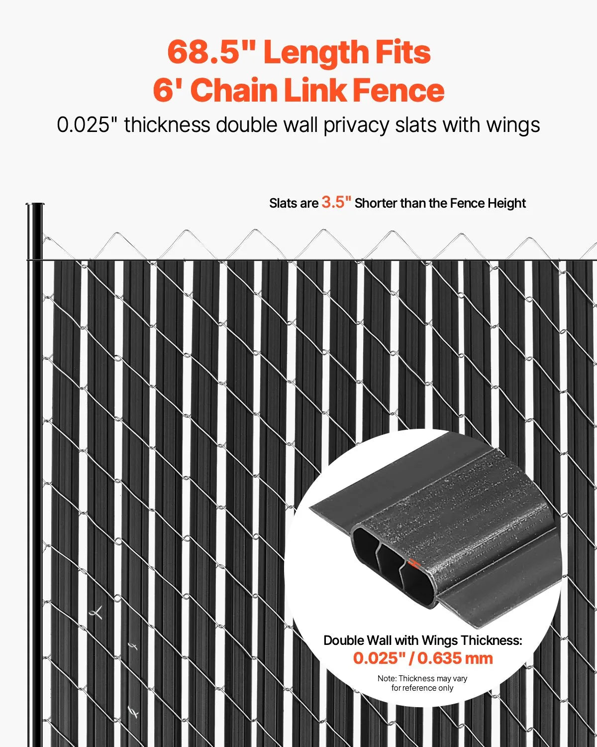 Metal mesh fence privacy slats with double wall and edges, for 183 cm high fence