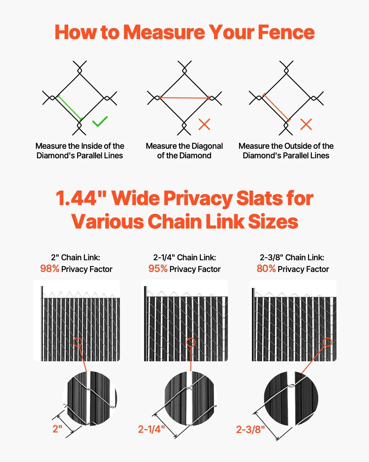 Metal mesh fence privacy slats with double wall and edges, for 183 cm high fence