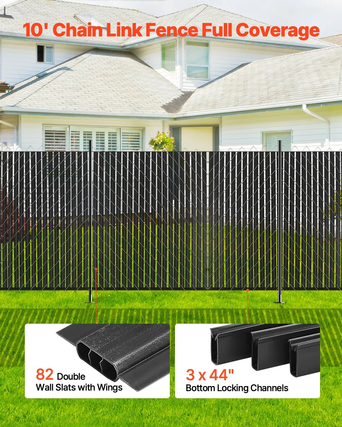 Metal mesh fence privacy slats with double wall and edges, for 183 cm high fence