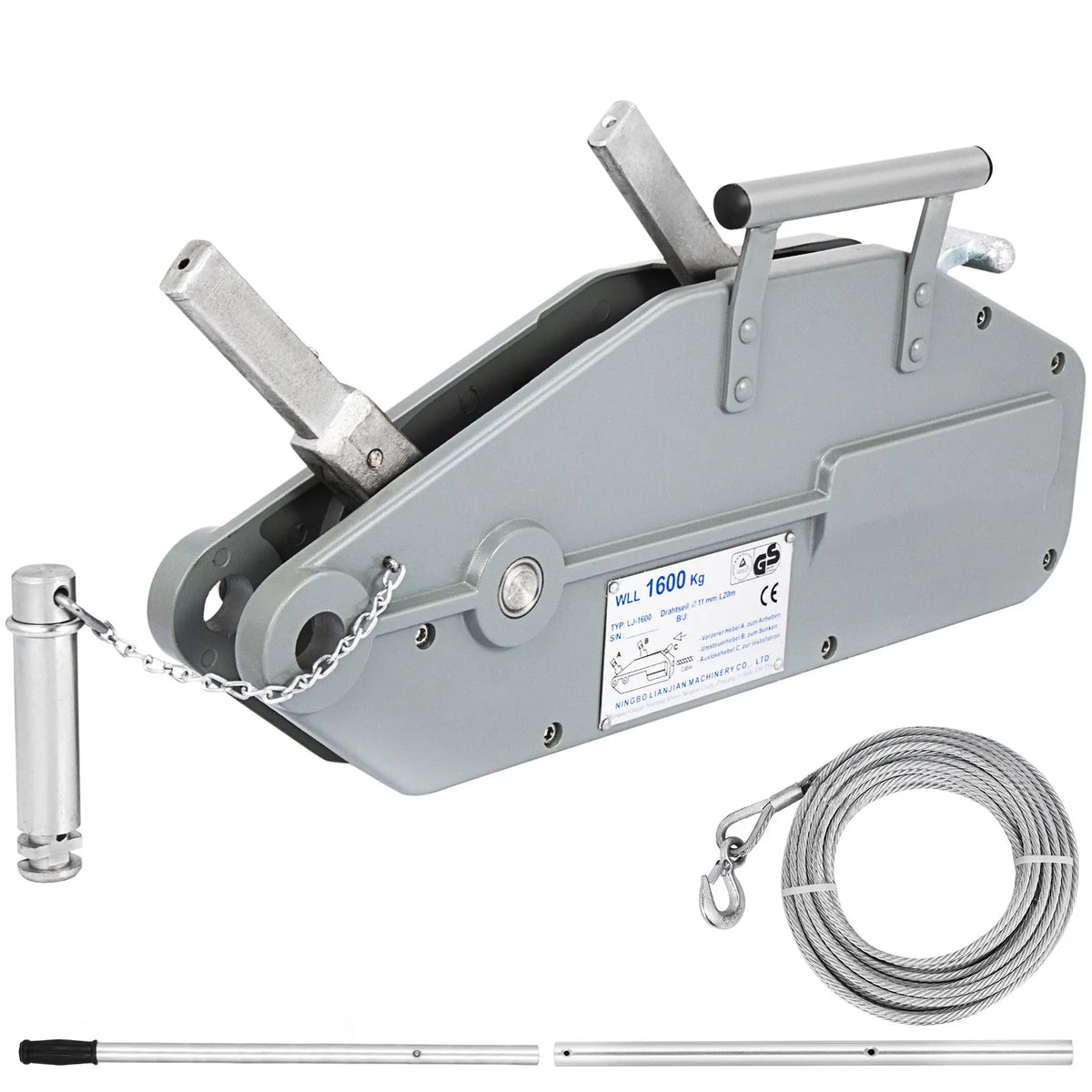 VEVOR Wire Rope Puller, 1.6 t / 1587.6 kg Lifting Capacity – Manual Hand Winch Rope Puller for 24.99 m Rope, Heavy-Duty Rope Grip for Lifting and Pulling, Suitable for Indoor and Outdoor Use