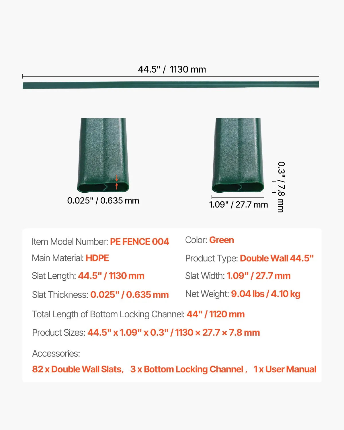 Metal mesh fence privacy slats with double wall, 122 cm height for fence, with bottom fixing
