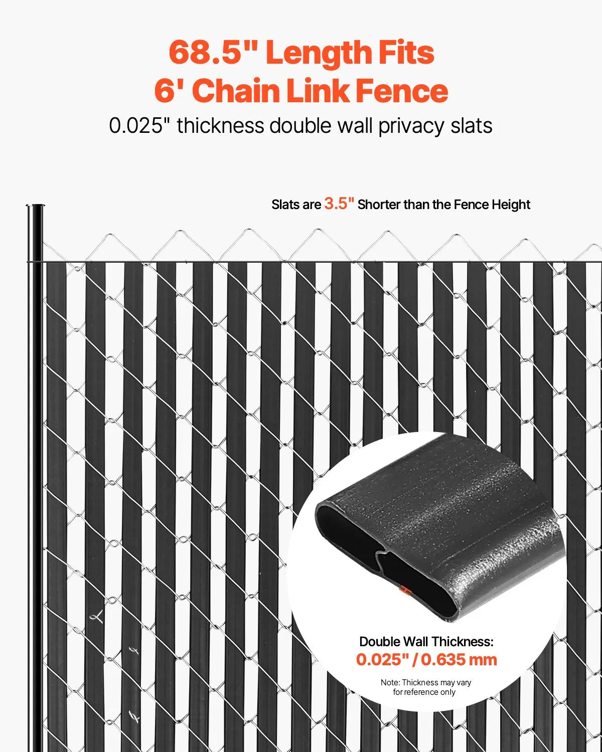 Metal mesh fence privacy slats with double wall, 183 cm height for fence, with bottom fixing