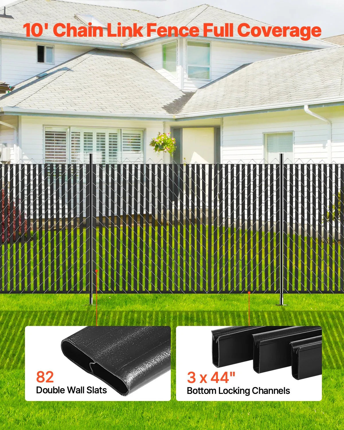 Metal mesh fence privacy slats with double wall, 183 cm height for fence, with bottom fixing