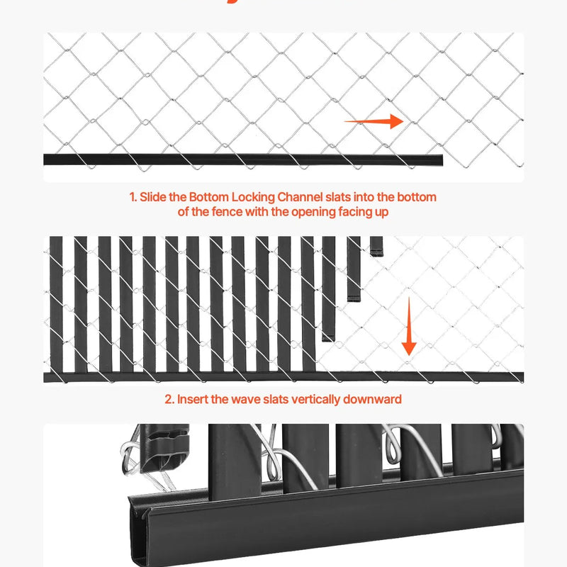 Metāla sieta žoga privātuma lameles ar dubulto sienu, 183 cm augstam žogam, ar apakšējo fiksāciju