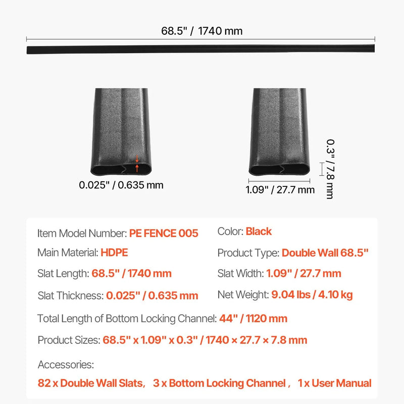 Metāla sieta žoga privātuma lameles ar dubulto sienu, 183 cm augstam žogam, ar apakšējo fiksāciju