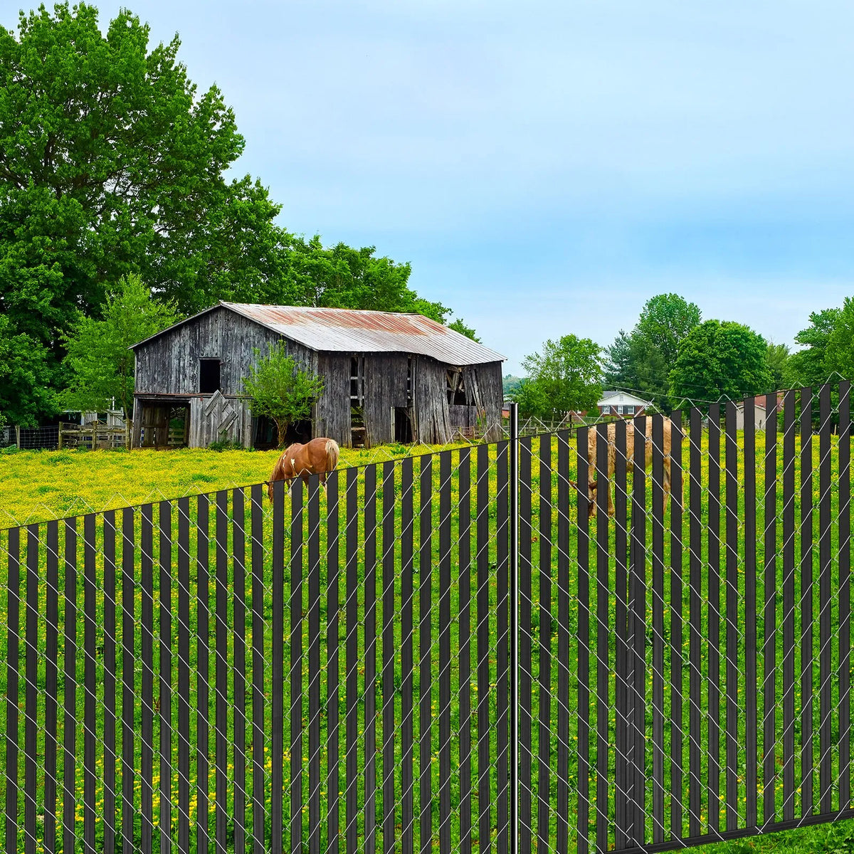Metal mesh fence privacy slats with double wall, 183 cm height for fence, with bottom fixing