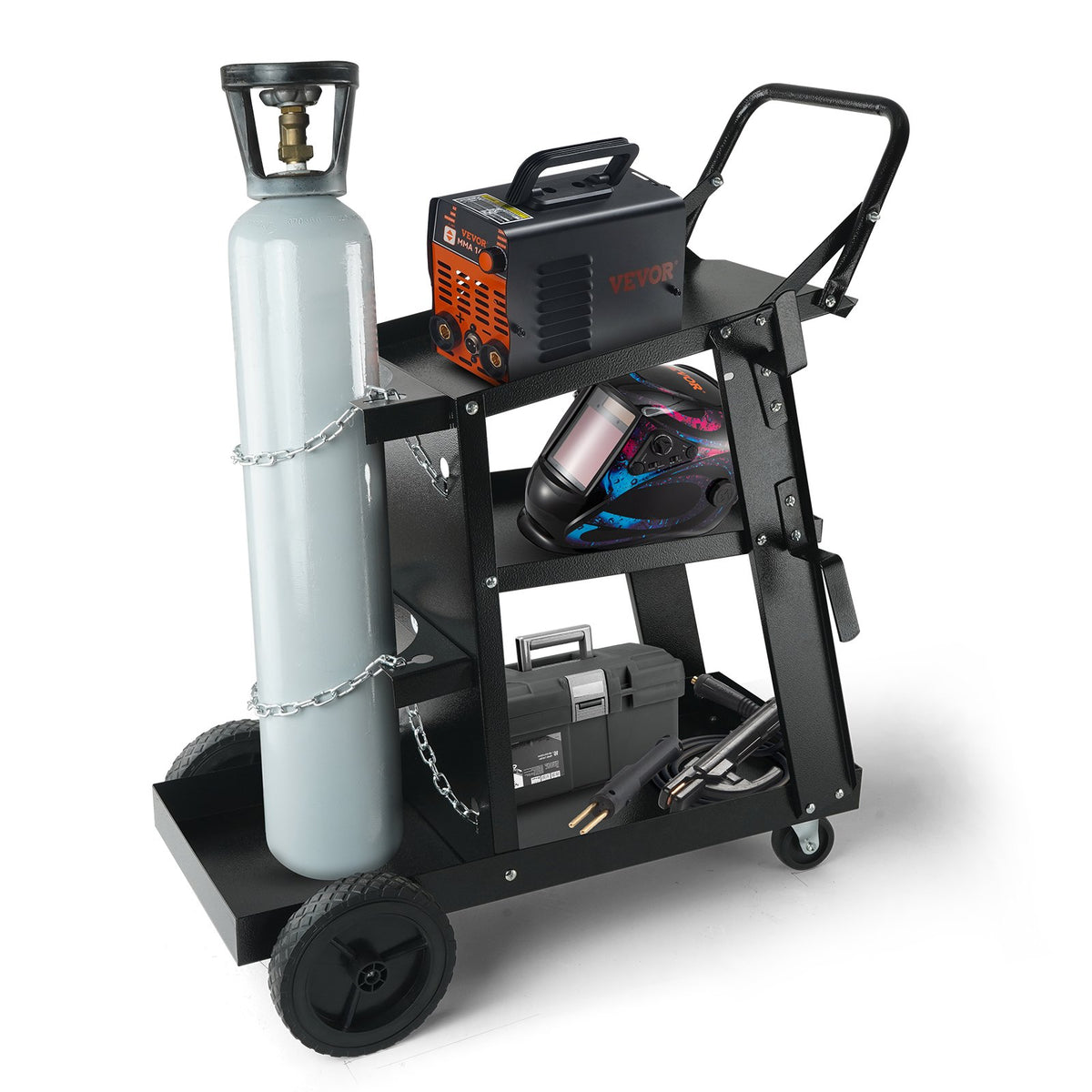 VEVOR Welding Trolley 3-Tier, 180 kg, with Cylinder Chains, for MIG/TIG/ARC and Plasma Cutters